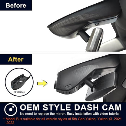Mangoal Front 4K & Rear 1080P Dash Cam Custom fit for GMC Yukon, Yukon XL 2021-2022 (Model B), SLE SLT AT4 Denali, Integrated OEM Look, UHD 2160P Video, G-Sensor, Loop Recording, 128GB Card