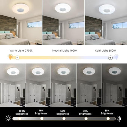 LED Ceiling Light Fixture,with Bluetooth Speaker,15.15 Inch 40W, 2700K-6500K Dimmable Music Lamp,RGB Color Changing Light with Remote Control,for bedrooms, Living Rooms-ASALL001-40