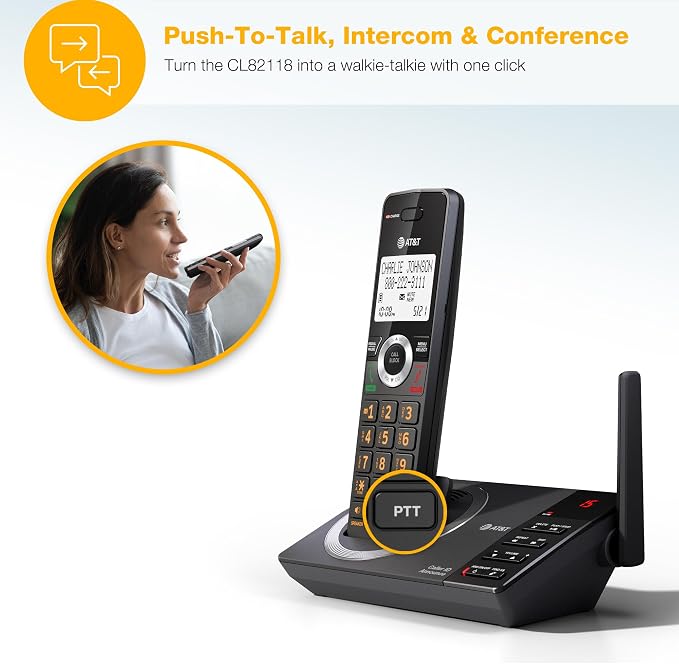 AT&T DECT 6.0 Cordless Expandable Home Phone with Large Display and Big Buttons, Answering Machine, Smart Call Blocker, Extended Range, Caller ID, Speakerphone, Intercom: CL82118 (Charcoal Black)