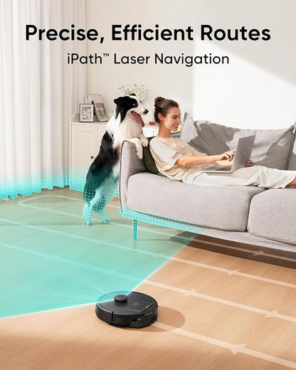 eufy Certified Like-New L60 Hybrid Robot Vacuum with Self Empty Station, Hair Detangling Technology, Up to 60 Days of Hands Free Cleaning, Ultra Strong 5,000 Pa Suction (Renewed)