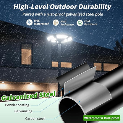 89" Solar Street Light with Galvanized Steel Pole and Heavy Duty Base, Outdoor Dusk to Dawn 750 LED Solar Lamp Post with DC Port for Yard Garden Patio, Waterproof, Motion Sensor & Remote