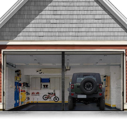Garage Door Screen For 1 Car 15x8FT, Magnetic Screen Garage with Retractable Fiberglass Mesh and Heavy Duty Weighted Bottom, Easy Assembly & Pass, Hands Free Screen Door w/ 40 Magnets for Garage/Patio