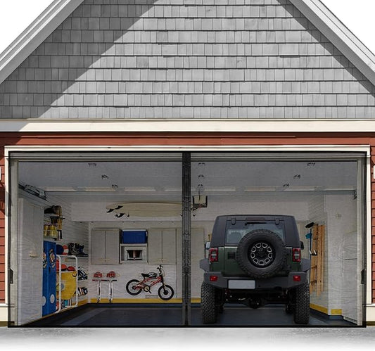 Garage Door Screen For 1 Car 15x8FT, Magnetic Screen Garage with Retractable Fiberglass Mesh and Heavy Duty Weighted Bottom, Easy Assembly & Pass, Hands Free Screen Door w/ 40 Magnets for Garage/Patio
