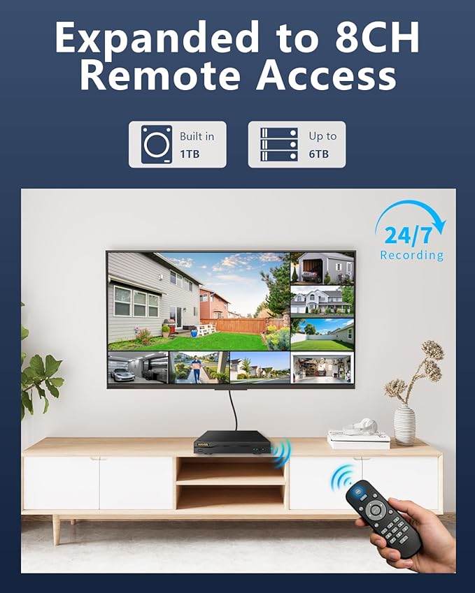 (2026 New) 4K PTZ Wired Outdoor Security Camera System, 8CH DVR with 1TB HDD, 4 Cameras, Remote Control, No Monthly Fee App, 122° Wide Angle, AI Human Detection, Audio Mic, IR Night Vision, Indoor