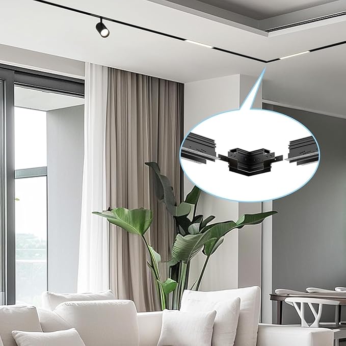 SCON Horizontal Corner Joint Connector for Recessed Magnetic Track Lighting, Professional Grade Aluminum Corner Piece to Create Custom L-Shape Layouts, 24V, Compatible Magnetic Track System