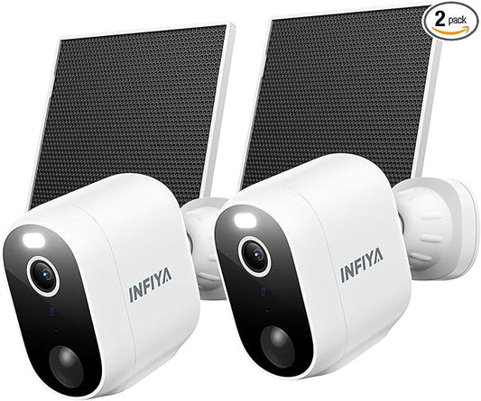 INFIYA Solar Camera Outdoor Wireless-2.4GHz Wi-Fi Outside Cameras for Home Security, PIR Motion Detection, Siren Alarm, 2K Color Night Vision, SD & Cloud Storage(Optional), Work with Alexa, Z1 2P