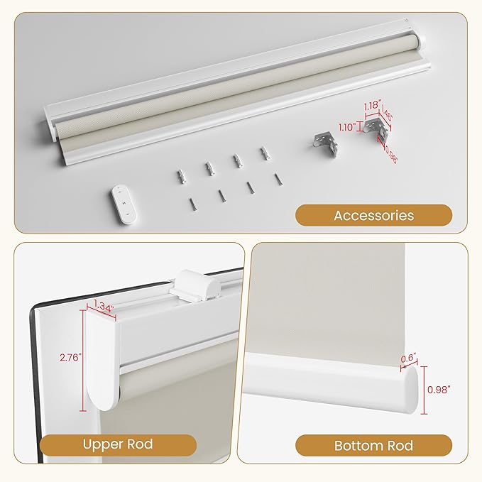 Grandekor Motorized Blinds with Remote Control, Blackout Roller Shade Electric Shades Cordless Smart Blinds for Bedroom Living Room Office,Beige,W46xH72