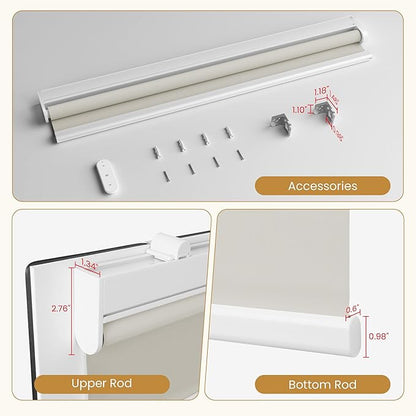 Grandekor Motorized Blinds with Remote Control, Blackout Roller Shade Electric Shades Cordless Smart Blinds for Bedroom Living Room Office,Beige,W34xH72