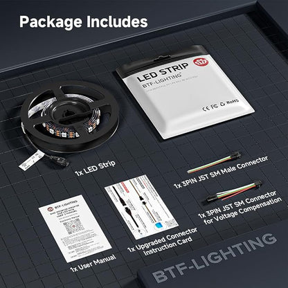 BTF-LIGHTING WS2812B ECO RGB LED Strip,UL Listed,Individually Addressable,3.28FT 60LED/m 60Pixel DC5V 5050SMD,Alloy Wire Flexible 3M Tape for DIY Chasing Color Project IP65(No Adapter or Controller)