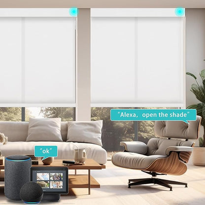 Changshade Smart Roller Shade with Remote Control Light Filtering Automatic Window Shades for Home Custom Size Motorized Blinds for Windows Work with Alexa,Google Home,Apple Homekit, White