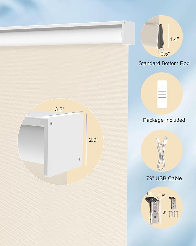 Motorized Blinds with Remote Control, Smart Blackout Automatic Blinds Work with Homekit Alexa Google Home, Rechargeable Electric Window Roller Shades with Valance, Customized Size (Vinyl Cream)