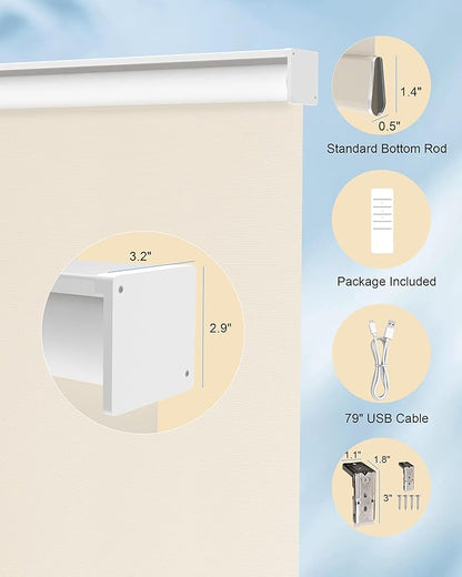 Motorized Blinds with Remote Control, Smart Blackout Automatic Blinds Work with Homekit Alexa Google Home, Rechargeable Electric Window Roller Shades with Valance, Customized Size (Vinyl Cream)