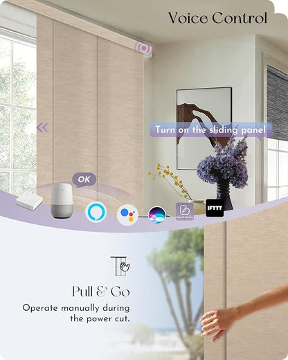Graywind Rechargeable Smart Sliding Panels Compatible with Alexa Google Motorized Panel Track Blinds Remote Control for Patio Sliding Door Closet Door Width Up to 177" Custom Size (Jacquard Coffee)