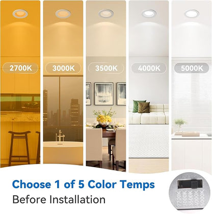 CycevSun 3 Inch 6 Pack LED Recessed Light with Night Light, Dual Mode | 5CCT 2700K-5000K Selectable, Dimmable, Sync & Reset, Canless Downlight, Main Light 6W, Night Light 2W, ETL, IC Rated