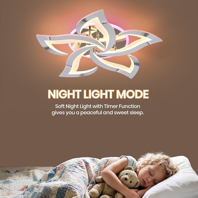 50W Modern LED Ceiling Light, Dimmable Flush Mount Fixture | Modern Flower Design, Remote Control, 3000-6000K Adjustable Light, RGB Ambient Backlight for Bedroom Living Room Dining Room