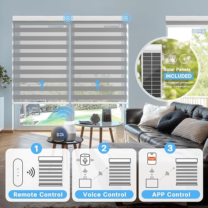 Motorized Zebra Blinds with Remote,Rechargeable Smart Electric Cordless Shade，Grey，30" W X 72" H