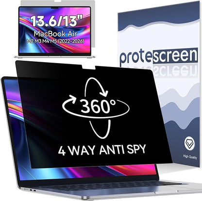 360° Privacy Screen for Macbook Air 13.6/13 Inch (2022-2026, M2, M3, M4, M5), 4 Way Privacy Anti Glare Blue Light Filter Shield Film Anti Spy Laptop Protector for Mac 13.6In Computer