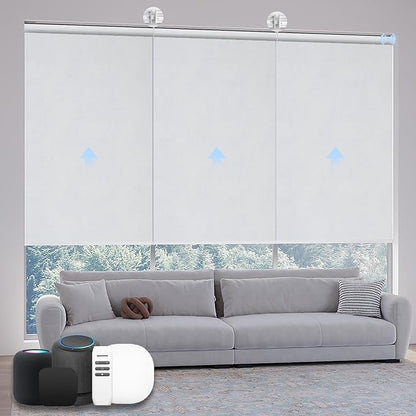 Motorized Coupled Shades, Blackout Smart Blinds for Large Windows Automatic Blinds Compatible with Alexa, Motorized Roller Shades Customized for Bedroom Home Office(Blackout-Fabric White)