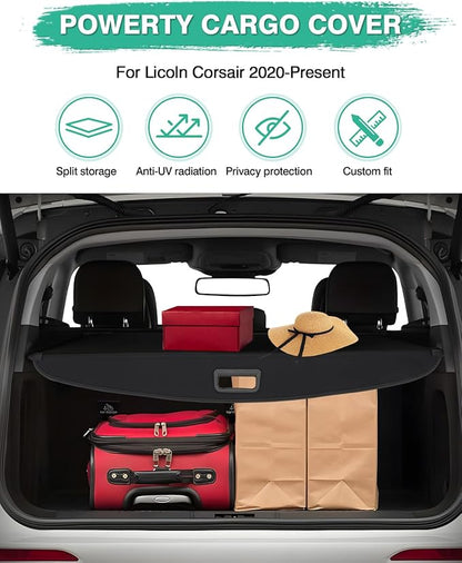 Powerty Cargo Cover for 2020-2025 Lincoln Corsair Accessories Trunk Cover Retractable Trunk Shielding Shade Cargo Luggage Cover Black