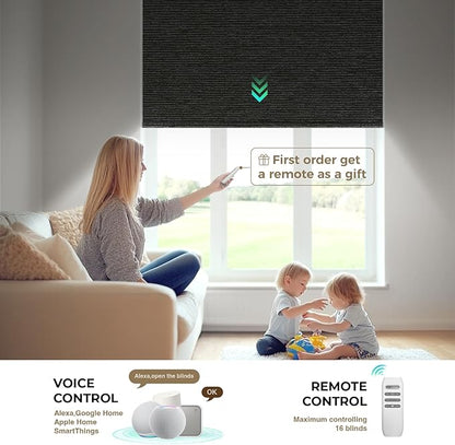 HeyBlinds Motorized Blinds with Remote, 100% Blackout Smart Blinds, Automatic Shades for Windows Compatible with Alexa Google and Homekit, Custom Size(Light Chaser-Anthracite BO)