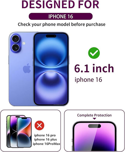 3 Pack Privacy Screen Protector for iPhone 16 Tempered Glass 6.1inch Private Saver Anti-Spy Eye Protection Anti-Scratch Full Coverage