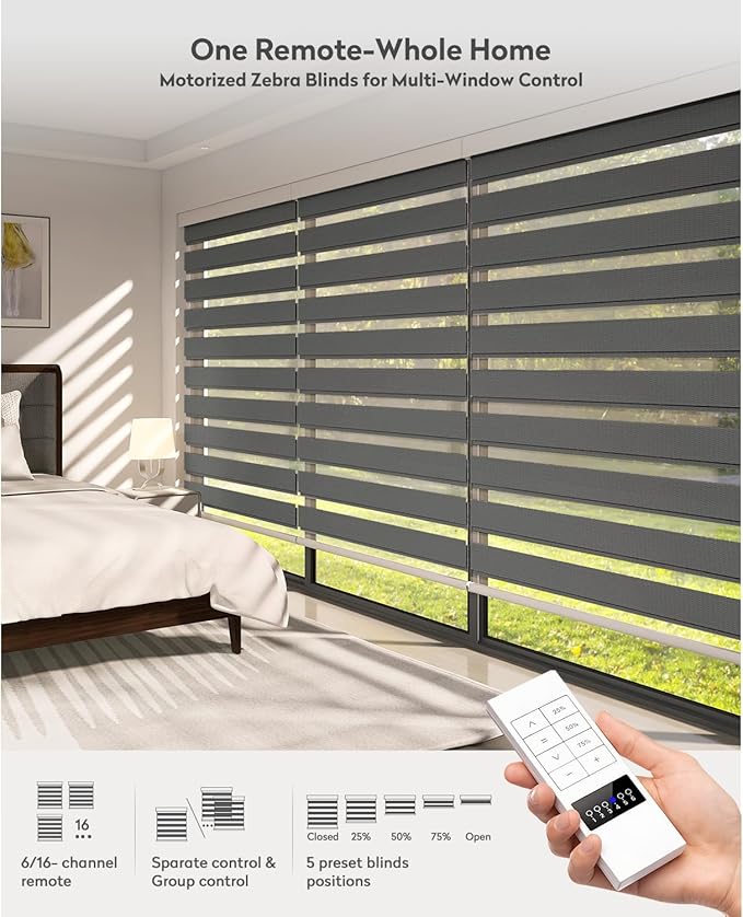 ACMEART Motorized Zebra Blinds,Smart APP & Remote Control 95% Blackout Shades,Compatible with Alexa,Custom Size Electric Window Blinds for Bedroom/Home/Office (Slate Grey)