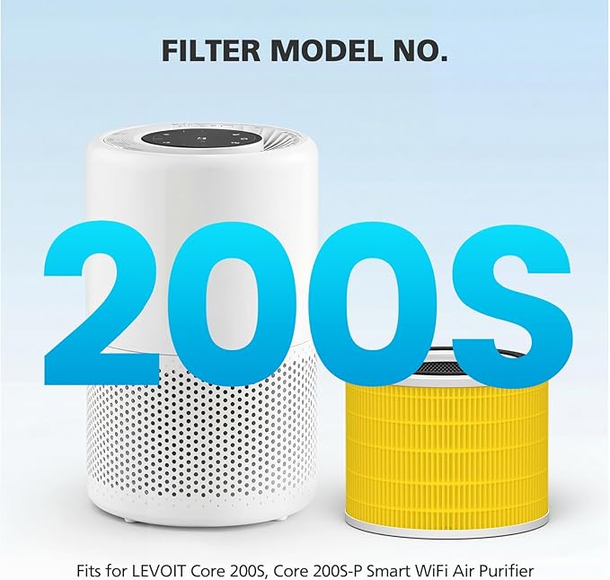 Core 200S-P Replacement Filter Compatible with LEVOIT Core 200S Smart WiFi Air PuriFier, Core 200S-RF Air Filter, Yellow, 2 Pack