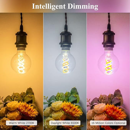 DiCUNO Smart Edison Bulb G80, Color Changing WiFi Smart Light Bulb, Vinatge Globe Filament Bulb Compatible with Alexa & Google, Dimmable with App, 50 Watt Equivalent 450LM, No Hub Required, 2 Pack