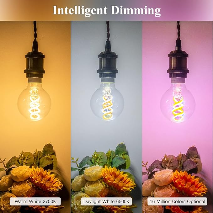 DiCUNO Smart Edison Bulb G80, Color Changing WiFi Smart Light Bulb, Vinatge Globe Filament Bulb Compatible with Alexa & Google, Dimmable with App, 50 Watt Equivalent 450LM, No Hub Required, 1 Pack