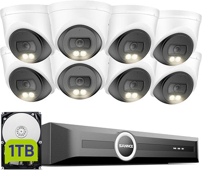 SANNCE 2K 3MP PoE Security Camera System - 8CH 6MP NVR with 8PCS 3MP HD Clear Full Color Night Vision Dome Surveillance Cameras, IP67 Weatherproof, Audio Recording (1TB HDD)