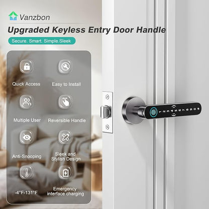 5 in 1 Fingerprint Door Handle with Keypad Control, APP Control, Key Card