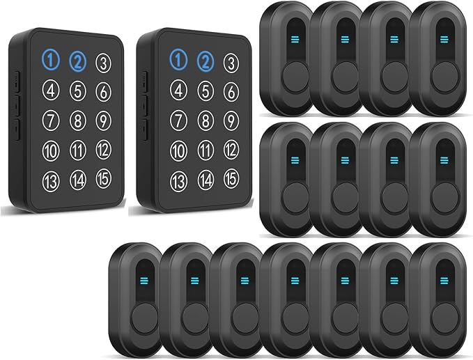 Wireless Caregiver Pager - 500ft Range Nurse Call System with LED Display, 15 Waterproof Call Buttons & 2 Receiver for Elderly, Patients, Disabled at Home, Hospital, Clinic
