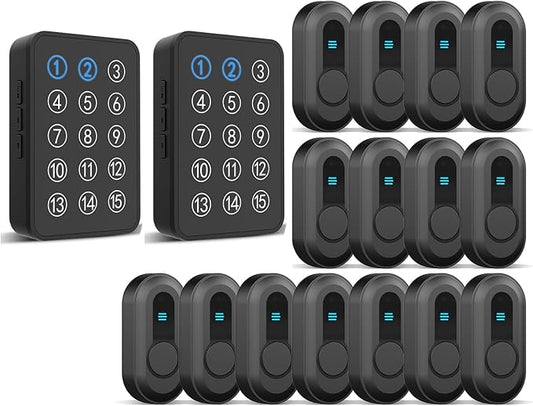Wireless Caregiver Pager - 500ft Range Nurse Call System with LED Display, 15 Waterproof Call Buttons & 2 Receiver for Elderly, Patients, Disabled at Home, Hospital, Clinic