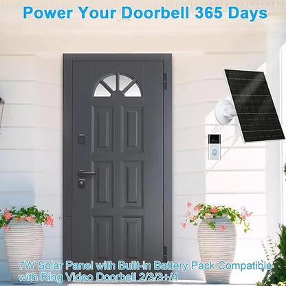 FUTURENZEN 7W Solar Panel Kit for Ring Video Doorbell 2/3/3 Plus/4, 16.4ft Cable, IP65 Waterproof, 360° Adjustable Mount
