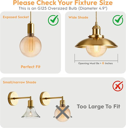 Globe Decorative Light Bulbs Warm, Oversized Vintage Edison Dimmable LED Bulb, 3.5W Low Lumen Eye-Caring Soft Dim Lighting for Mood(Not Daylight White), E26 Medium Base, Amber RN G125