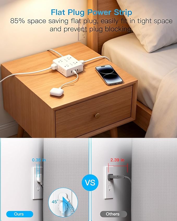 Extension Cord 25 Ft, One Beat Surge Protector Power Strip 25 Ft Long Cord, 8 AC Outlets with 4 USB Ports(2 USB C), White Power Strip for Home Office College Dorm Room, Desk Essentials
