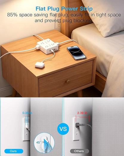 Extension Cord 25 Ft, One Beat Surge Protector Power Strip 25 Ft Long Cord, 8 AC Outlets with 4 USB Ports(2 USB C), White Power Strip for Home Office College Dorm Room, Desk Essentials