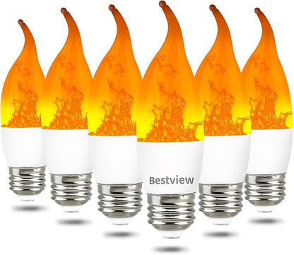 Bestview LED Flame Effect Light Bulbs,3 Modes Smart E26 Chandelier Base Flickering Candle Fire Light Bulb for Halloween, Christmas, Party, Porch, Indoor&Outdoor Home Decoration (6 Pack)