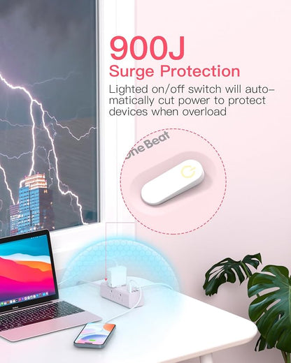 One Beat 10Ft Extension Cord with Multiple Outlets,Flat Plug Power Strip