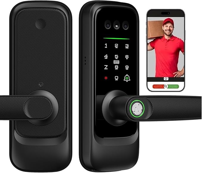 3D Face Recognition Smart Door Lock with Camera, Video Doorbell & Intercom– Keyless Entry Deadbolt with Face ID, Palm Vein, Fingerprint, Passcode, Card, Tuya App & Key, Auto-Lock, Mortise Latch, Home