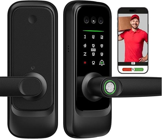 3D Face Recognition Smart Door Lock with Camera, Video Doorbell & Intercom– Keyless Entry Deadbolt with Face ID, Palm Vein, Fingerprint, Passcode, Card, Tuya App & Key, Auto-Lock, Mortise Latch, Home