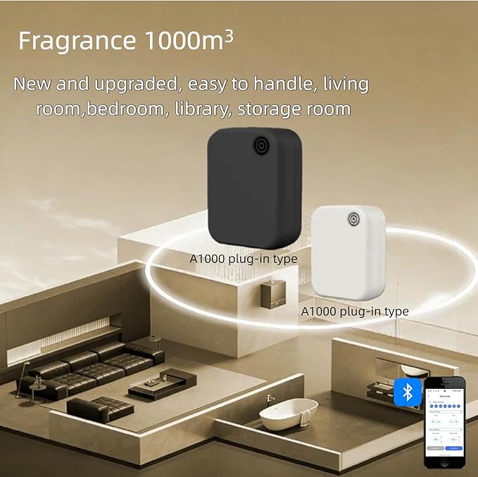 Waterless Essential Oil Diffuser for Home and Commercial Use, Up to 35000 ft³ 160 mL Capacity, Aromatherapy Scent Diffuser for Large Rooms, Smart Scent Air Machine, A1000 (Black)