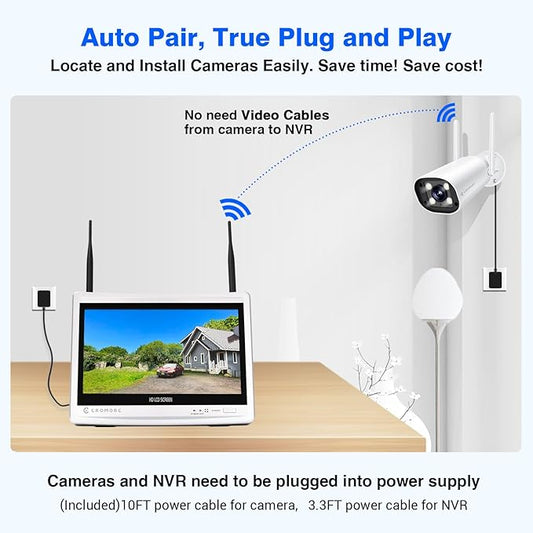 Expandable 16CH NVR Wireless Security Camera System with 12.5" Monitor, 4PCS 5MP Surveillance Camera Human Detection, Spotlight, Siren Alarm, 2-Way Audio, Night Vision, 3TB HDD
