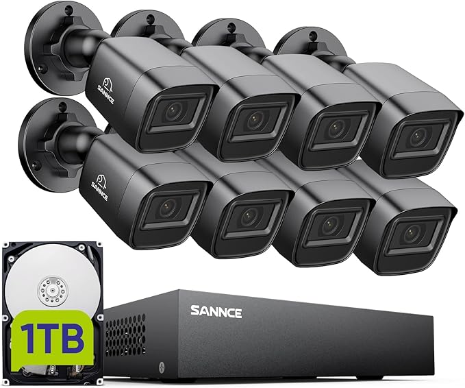 SANNCE 1080P Security Camera System 8CH Home Surveillance DVR and 8PCS 1080P Weatherproof Outdoor CCTV Camera with 100ft Night Vision, Easy Remote Access, Smart Playback(1TB HDD)