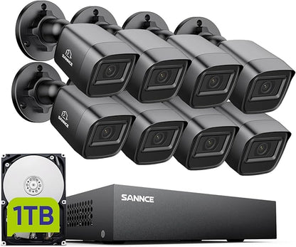 SANNCE 1080P Security Camera System 8CH Home Surveillance DVR and 8PCS 1080P Weatherproof Outdoor CCTV Camera with 100ft Night Vision, Easy Remote Access, Smart Playback(1TB HDD)
