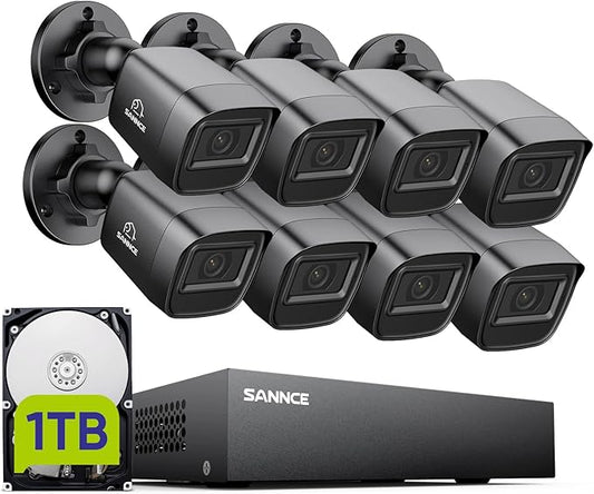 SANNCE 1080P Security Camera System 8CH Home Surveillance DVR and 8PCS 1080P Weatherproof Outdoor CCTV Camera with 100ft Night Vision, Easy Remote Access, Smart Playback(1TB HDD)