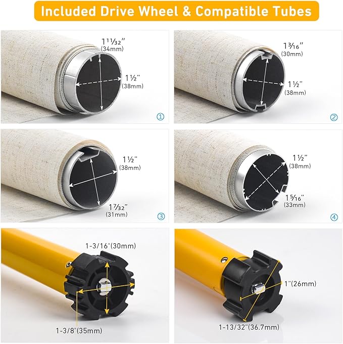 Motorized Roller Shade Conversion Kit — Remote-Controlled Upgrade for Roller/Zebra/Roman Shades, Fits 1.5" (38mm) Tubes, 12 lb Lift, Quiet Copper Motor, USB-C Rechargeable — Model AM25-1/25-ES-E