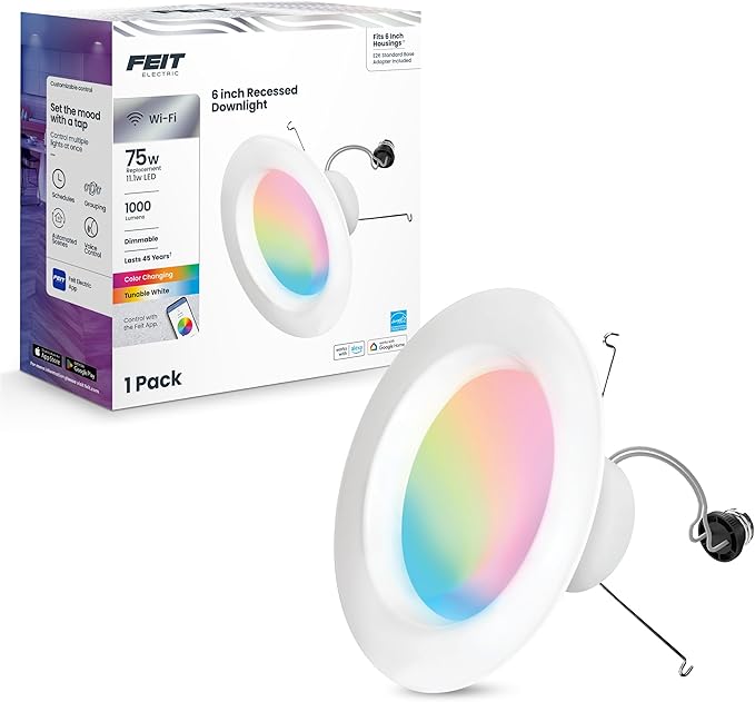 Feit Electric 5/6in Smart Recessed Downlights, 75W Eq, 1000 Lumens