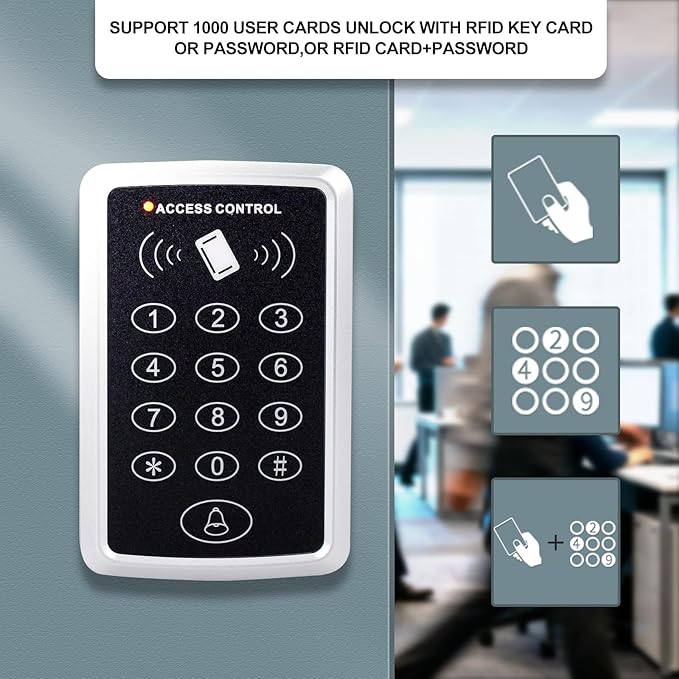 Door Entry System with Waterproof Access Control Keypad Power Supply DC 12V,Door Lock Release Switch,Electric Lock and 125KHZ RFID Key Fobs,180kg Magnetic Lock