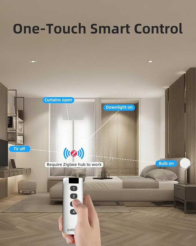 Zigbee3.0 Smart Button, Smart Controller with 4-Way Remote Control Button Switch ZigBee Remote, Need Zigbee Hub Work with Tuya Smart
